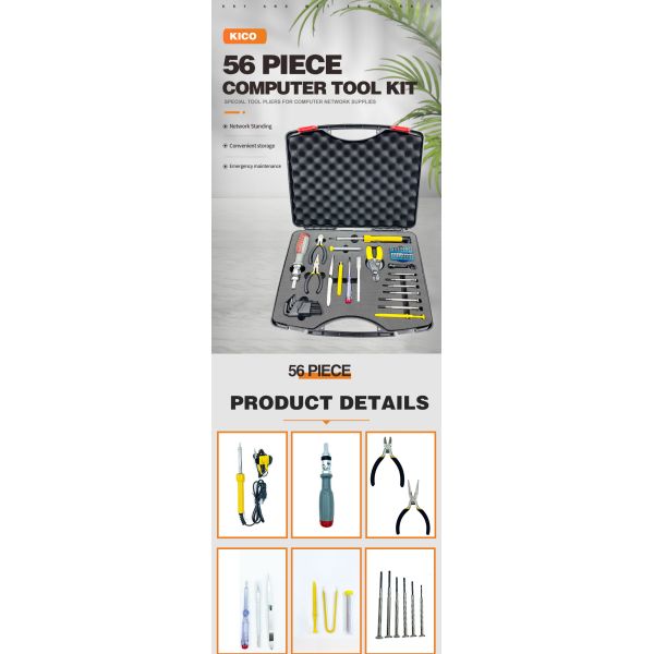 Kico 56-Piece Computer Networking Tool Kit with Special Pliers and Telecom Parts All-in-One Set in Plastic Box