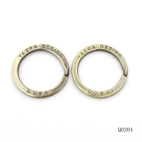 Flat Split Key Ring Brushed Antique Brass Key Rings 25mm With Stamping Logo