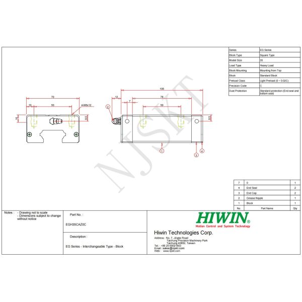 EGH35CA HIWIN Linear Guide High Performance 35mm Size With Carbon Steel Material