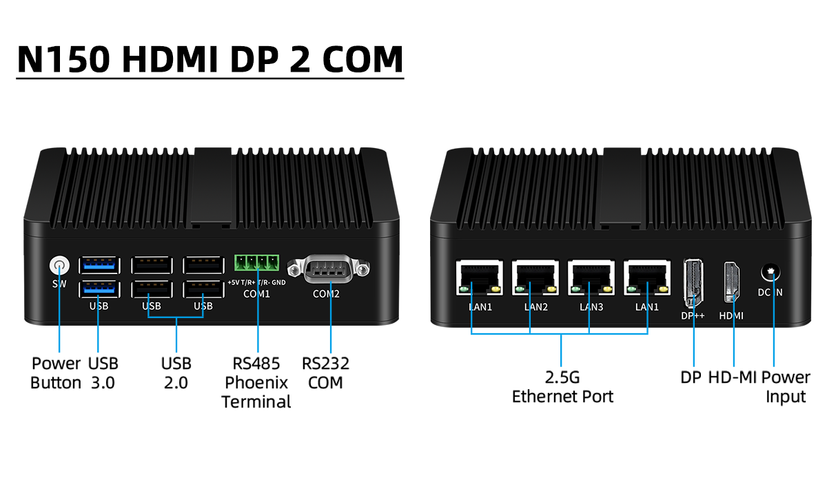 Intel N150 Processor With Four LAN and Dual COM 1HDMI 1DP Industrial Mini PC
