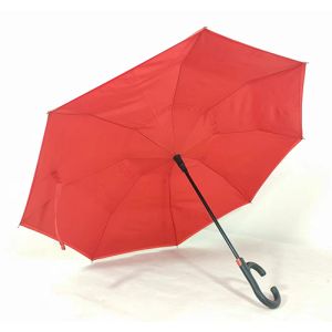 Automatic Open Double Layer Reverse Umbrellas Red C Shaped Handle Reverse