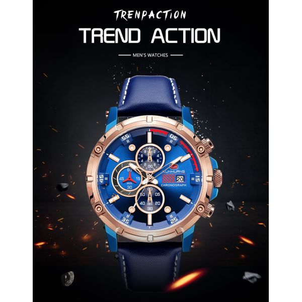 Quartz Movement Case Diameter 47mm Leather Wrist Watch