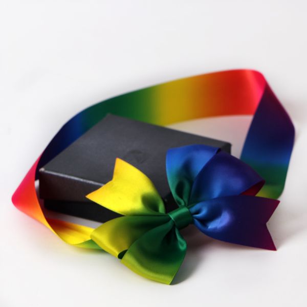 Gift Packaging Elastic Ribbon Bow with Pre-Tied Loop and Rainbow Pattern