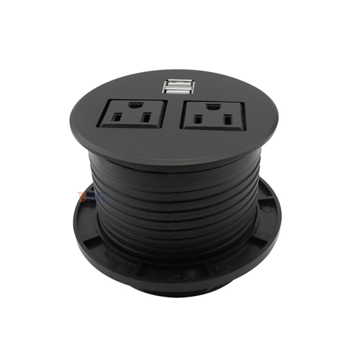 Office Round Wire Ring Desk Power Socket 2 Power Socket 2 USB Charging Port Dustproof And Waterproof Rotation Cover