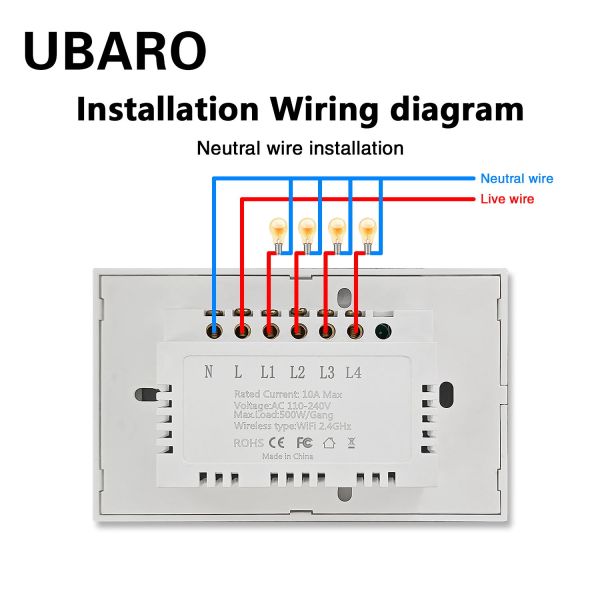 2Gang Live Wire Control Tuya Smart Light Switch WI FI Embedded Installation with 5-400W Maximum Load