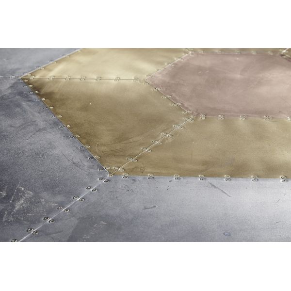 Round Shape Vintage Retro Side Coffee Table Top Genuine Leather Buttons Decoration