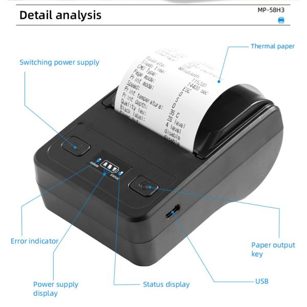 Android Blue Tooth Thermal Printer Mini Invoice Receipt Printer with Custom Design