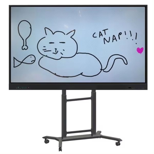 Adjustable Height Interactive Whiteboard Stand with 100kg Load Capacity and 360° Brake Wheels for 55-86 Inch TVs
