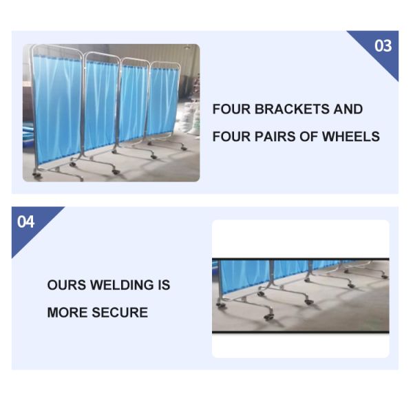 MN-PF001 4-Panel Foldable Hospital Bed Side Screen Stainless Steel Movable Screen