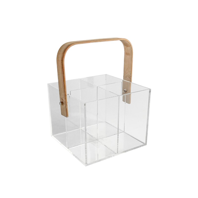 Custom Rectangle Storage Box with Transparent Acrylic Bamboo Handle Modern Design Creative Wood Compartments