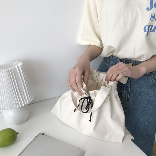 Polyester Lining Material Custom Logo Printed Linen Cotton Canvas Drawstring Tote Bag