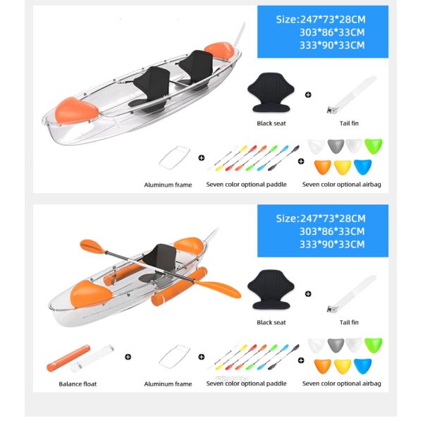 OEM Design PC Sheets Clear Canoe Impact Resistant Polycarbonate Clear Bottom Boat for Water Sports