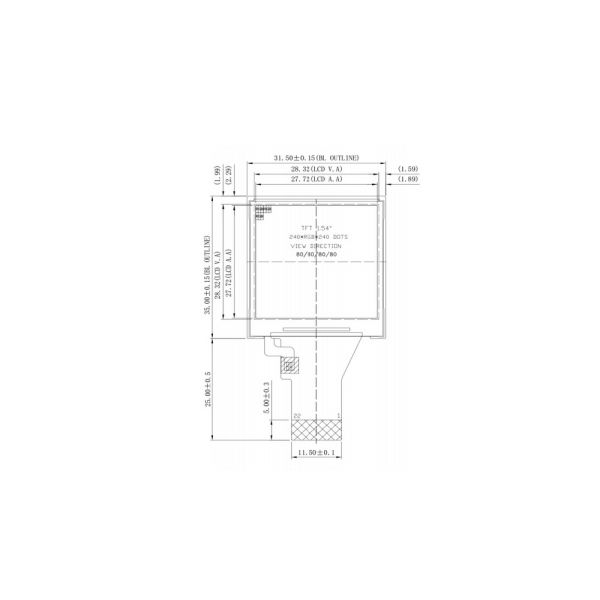 1.54inch Tiny LCD Screen 22pin Square IPS TFT All Viewing Angle