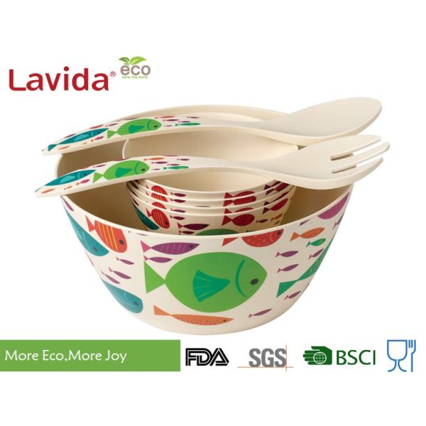 Navy Blue Solid Color Bamboo Kitchen Bowls 12" 30cm High Temperature Tolerance