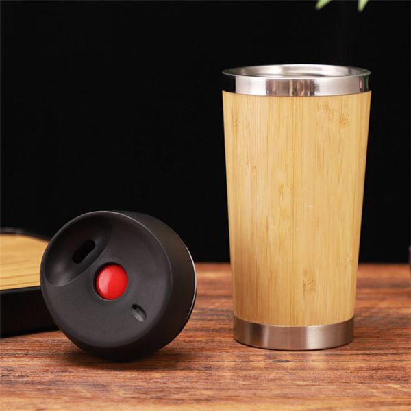 Travel Bpa Free 450ml Bamboo Coffee Cup With Slide Lock Lid