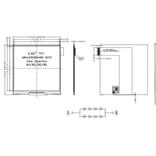 IPS Transmissive LCD Display Module 4 Inch 350cd/m2 COG FPC With Rgb
