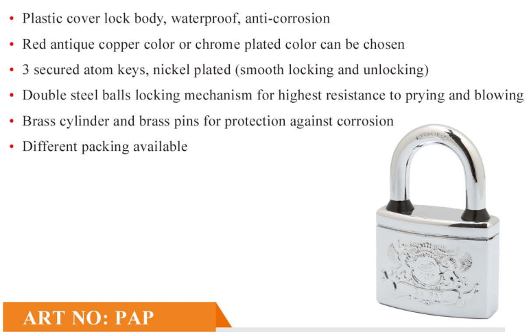 High Security Padlock Plastic Cover Arc Shape Atom Padlock5Year Guarantee Padlock for Household