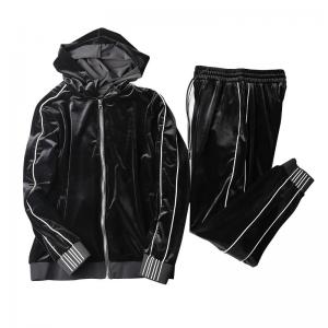 China Windproof Mens Black Velour Tracksuit , Mens Sweat Suits Sets Soft Feeling on sale