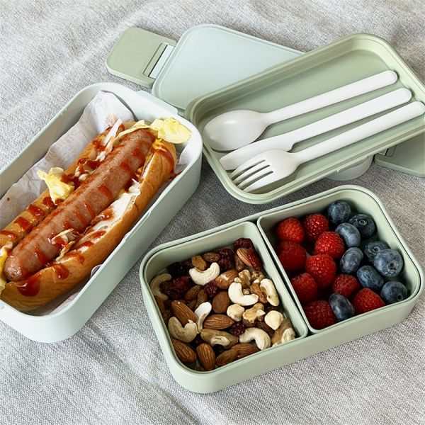 Customized Logo Rectangle Lunch Box with Eco-Friendly PP Plastic and Bamboo Fiber