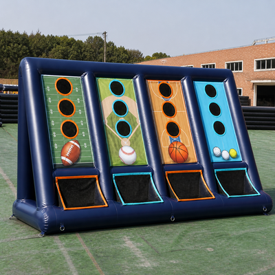 Commercial Multi Sport Inflatable Precision Target Wall with Four Scoring Panels and Ball Return Pockets