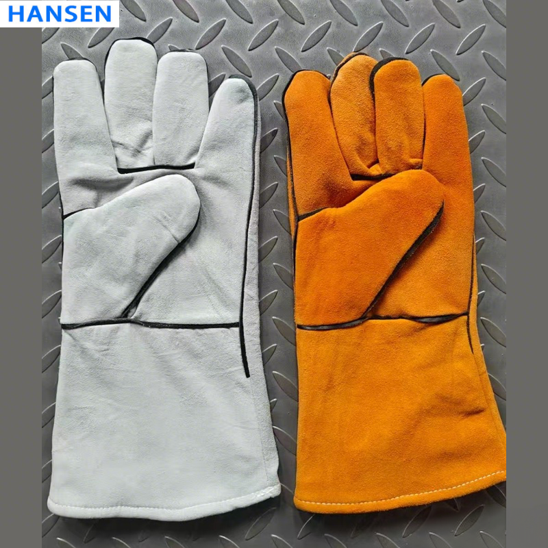 Split Cowhide Welding Gloves , Double Layer Heat Resistant Welder Gloves , Short Driver & Long Cuff Leather Safety Gloves , Anti Spark Wear Resistant