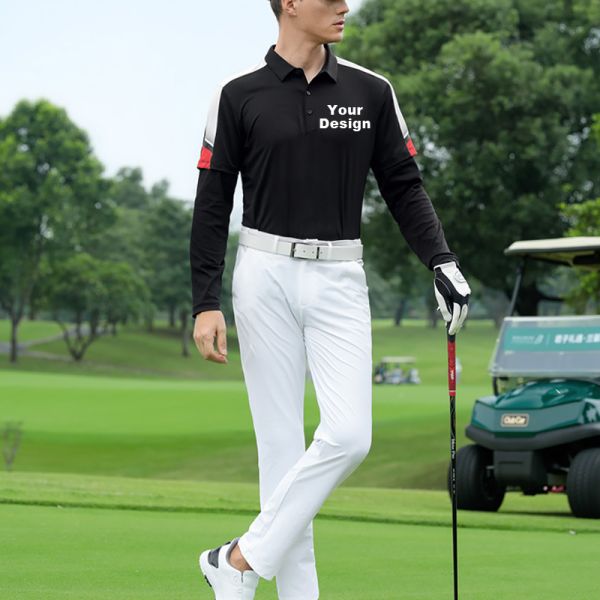 Custom Men Long Sleeve Golf T-Shirt Quick Dry Stretch Performance Athletic Tee Custom Logo OEM