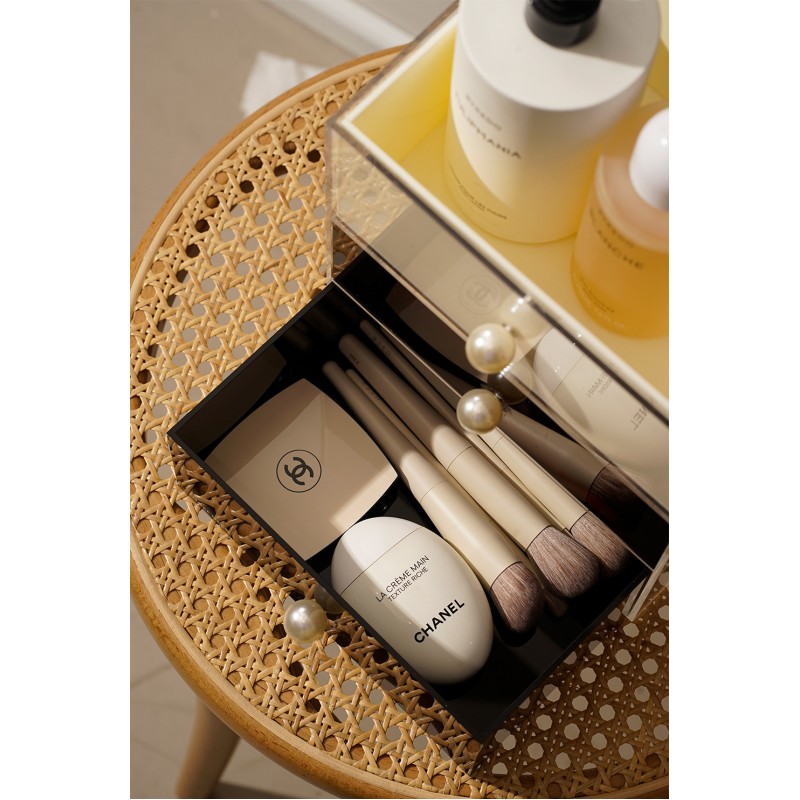 High-End Luxury Stackable Rectangular Pearl Drawer Box Desktop Acrylic Dustproof Storage Box for Jewelry Lipstick Cosmetics