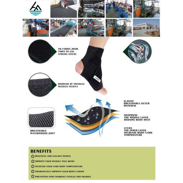Black Compression Neoprene Ankle Wrap / Ankle Brace Support Stabilizer