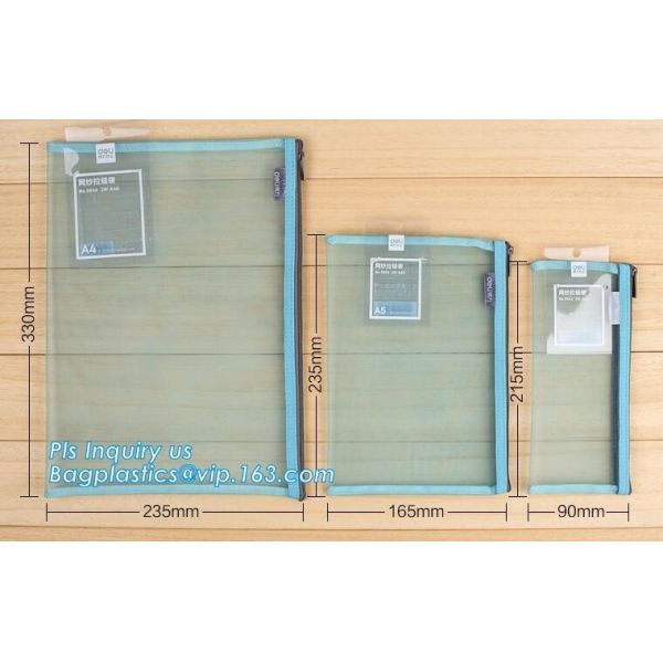 600D polyester portfolio file folder, file folder a4 size PVC mesh document bag with zipper cosmetics offices supplies t