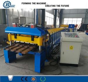 China Metal Trapezoidal Shape Step Roof Tile Roof Roll Forming Machine With Pressing Device on sale