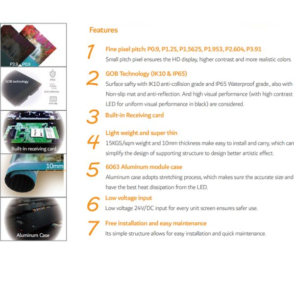LED Floor Multiple Point Spacing LED Scroll Screen Floor Tiles Screen GOB Flexible Led Film Fit Commercial Immersive Cave
