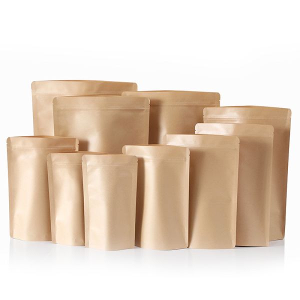 Customizable Kraft Paper Stand-up Pouches With Lock For Food Packaging