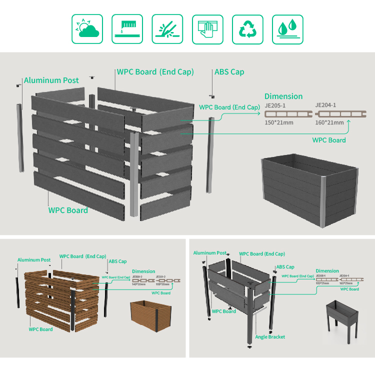 Moisture Resistant Interlocking WPC Raised Planter Box Garden bed for Vegetable and Flower Gardens