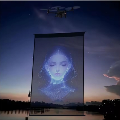 P30High Brightness LED Mesh Drone Screen Display Large High-Tech Lightweight Thin Flying Screen for Wall Installation Outdoor Advertising and Event