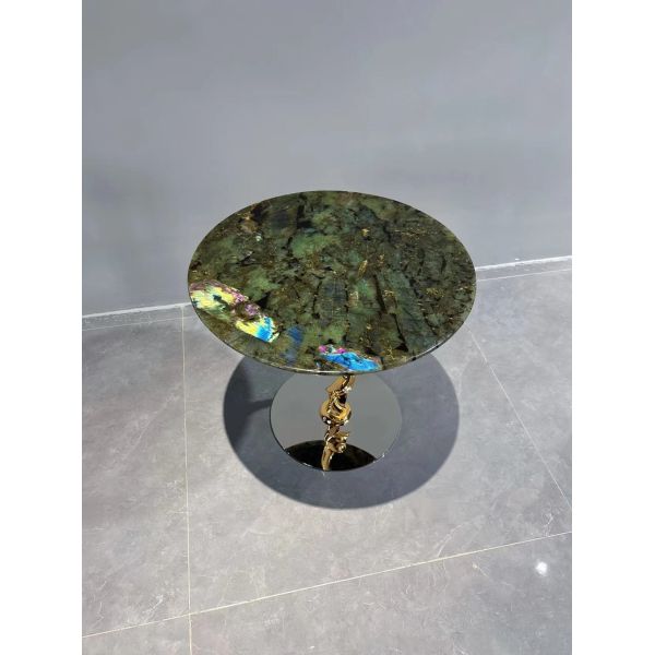 Blue High Hardness Marble Bedside Table Round Marble Table Timeless Aesthetic