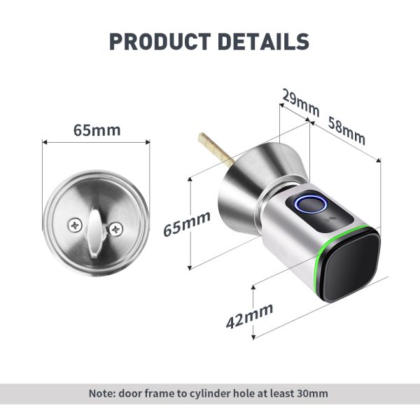 Black Silver Passcode TUYA APP Deadbolt Door Lock Wifi Network Reader Dimension 42*42mm