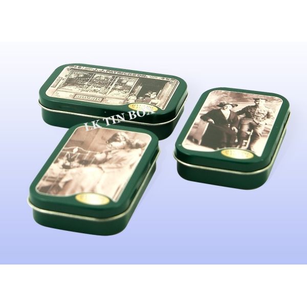 Christmas Rectangular metal containers Small Small Tin Cans With Hinged Lid