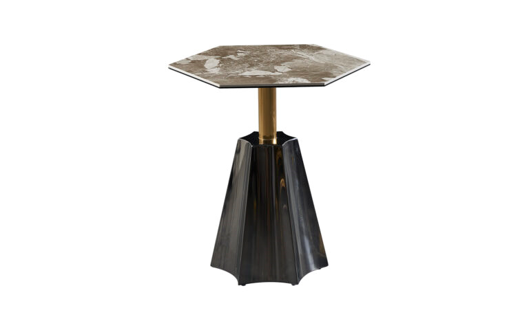 Grandeur Trident Marble Ceramic Coffee Table Black Titanium Base