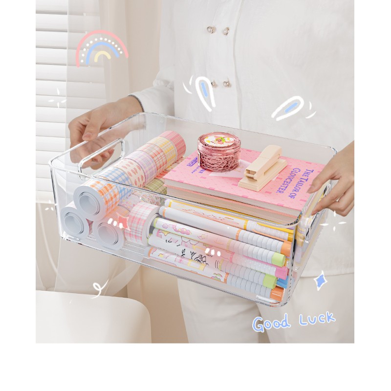 High Quality Cosmetics Organizing Snacks Small Sundries Plastic Rectangular Transparent Desktop Storage Box