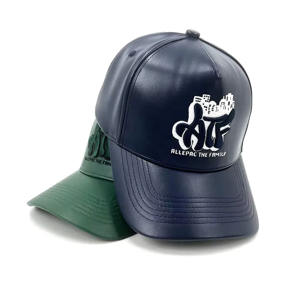 Outdoor Baseball Hat Customized 5 Panel Structured Leather Sport Style 3D Embroidery
