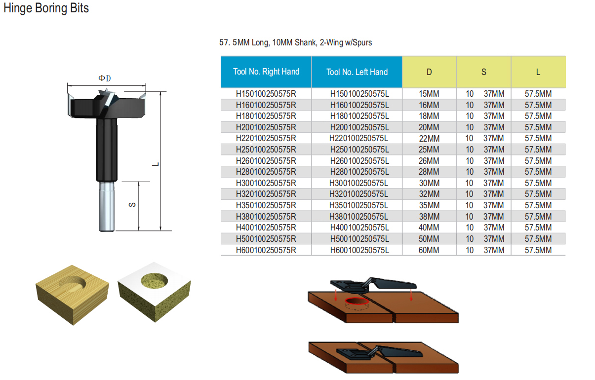 6mm Shank Hinge Boring Bits TCT 12mm Drill Bit Double Cut 90 Degrees
