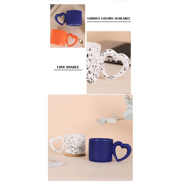 Matte Nordic Style Ceramic Coffee Cups Mug With Heart Shape Handle