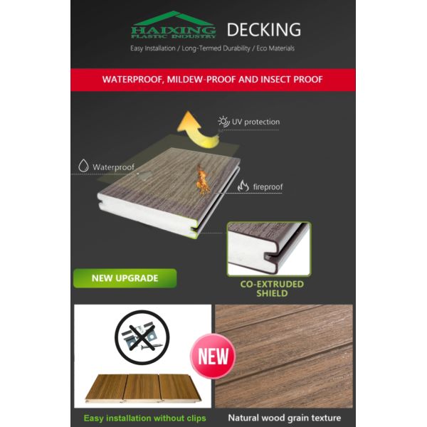 Brown Covered Elastic Plastic and PVC Core Inside Garden Solid Grooved Composite Flooring for Outdoor Balcony