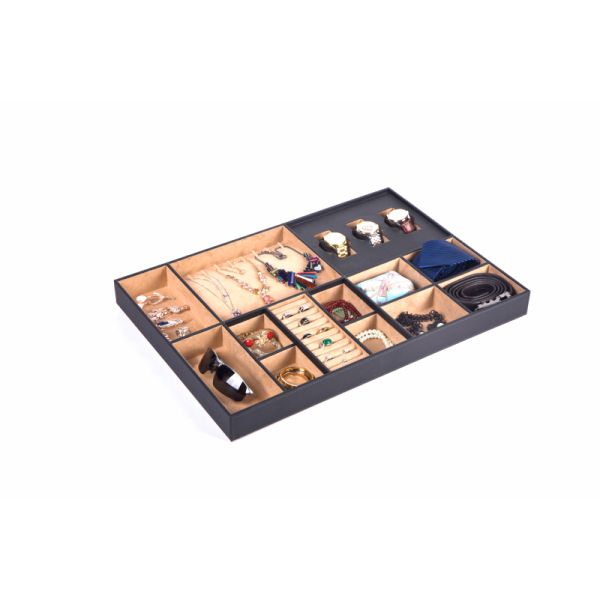 Customizable Drawer Insert for Jewelry Storage, 14-Section Modular Organizer Tray, E0 MDF with Velvet Fabric, Fast Delivery for Wardrobe Manufacturers