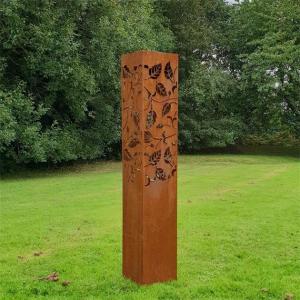 Quality Contemporary Yard Art Rusty Metal Lighting Box Ccorten Steel Column Sculpture for sale