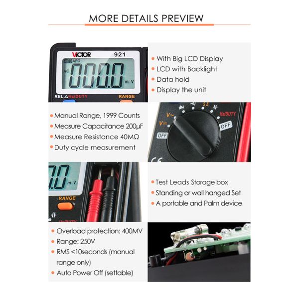 Mini Handheld Auto Ranging Digital Multimeter Foldable Ammeter 3999 Counts