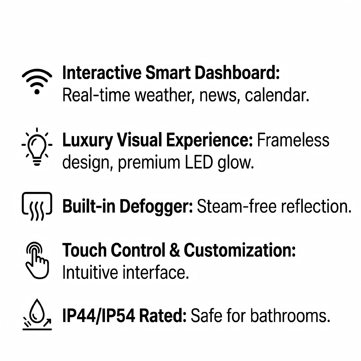 Kingstin Frameless Android Smart Mirror LED Bathroom Vanity Mirror with Touch Screen Display, WiFi Bluetooth Anti-Fog
