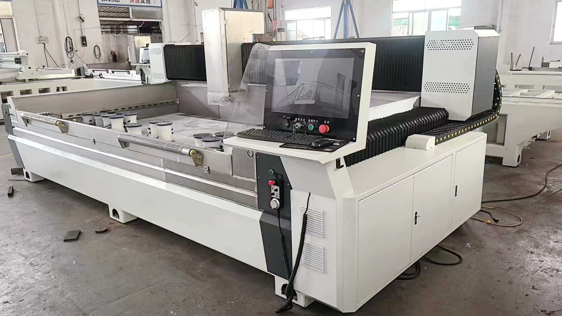 Multi Purpose CNC Glass Processing Center 25KW For Cutting / Drilling / Grinding / Polishing Glass