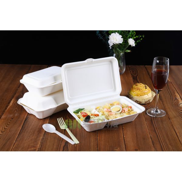 eco-friendly unbleached biodegradable food container bagasse tableware