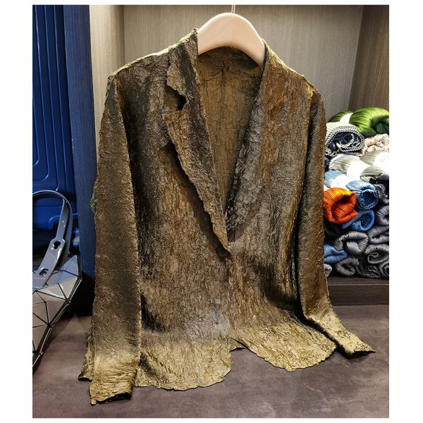 Simple One Button Wrinkle Long Sleeve Suit Coat Solid Color Coat